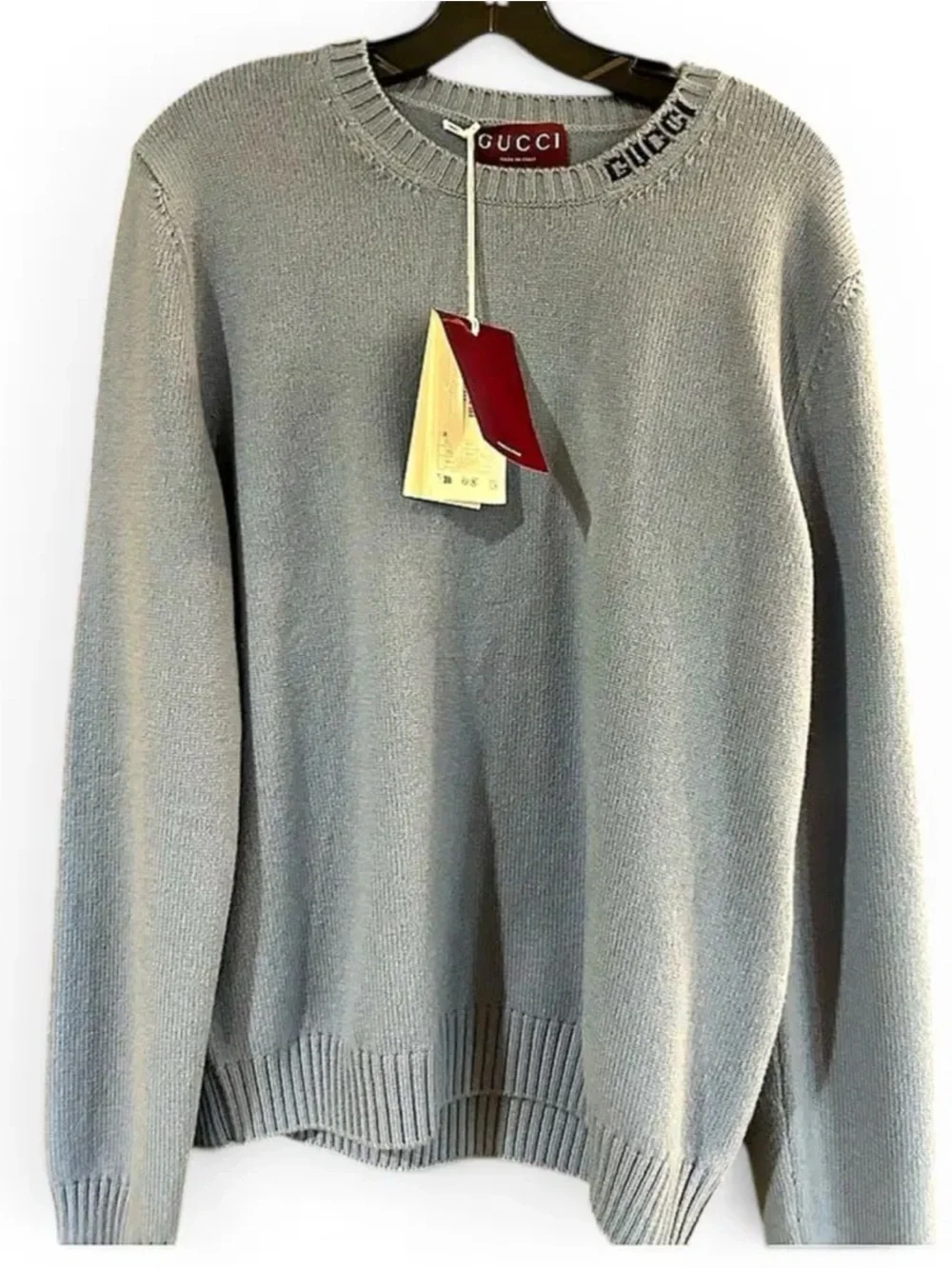 Gucci Light Blue Men's felted wool knit Crewneck Sweater size XL Italy